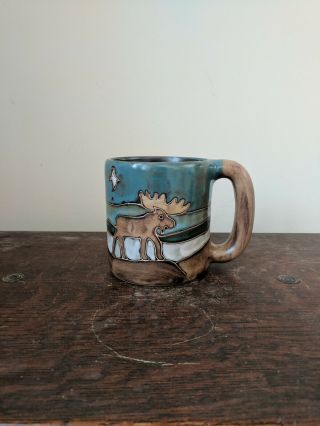 Design By Mara Mexico Art Pottery Signed 4 " Large Moose Mountains Coffee Cup Mug