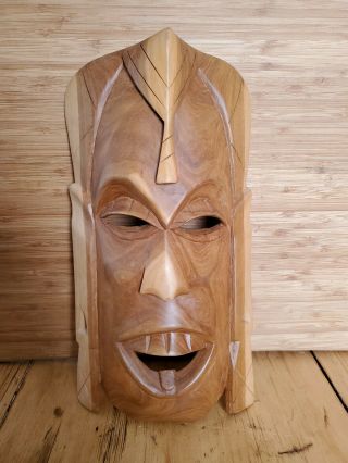 Vintage Wooden Face Mask Wall Art Hand Carved Tiki Warrior Mask (1)