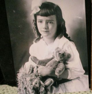 Antique Photo.  Young Girl Holding Teddy Bear Victorian Era Photo Print 5x7
