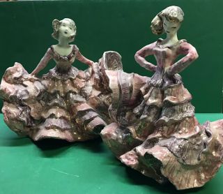 Pair Vintage Signed Heidi Schoop California Art Pottery Flamenco Dancer Planters