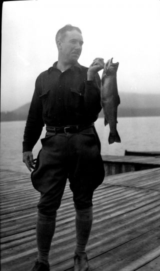 Nj085 Vintage Photo Negative 1930s Jersey Man With Huge Fish Catch Of Day