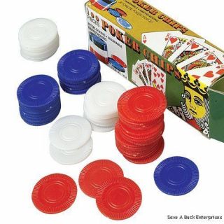 200 Plastic Poker Chips - Red White Blue -