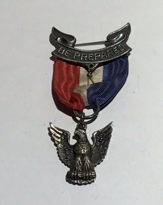Vintage 1940’s Sterling Silver Eagle Scout Award Ribbon Medal Pin