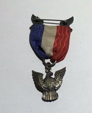 Vintage 1940’s Sterling Silver Eagle Scout Award Ribbon Medal Pin 3