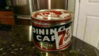 Vintage Dining Car Coffee Can Tin,  Key Wind 7 Cents Offer