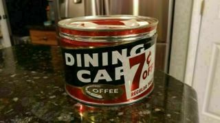 Vintage Dining Car Coffee Can Tin,  Key Wind 7 Cents Offer 2