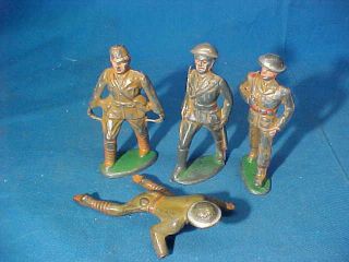 4 - 1930s Barclay Cast Metal Us Army Soldiers Crawling - Stretcher Bearer Etc