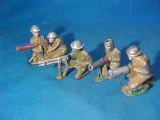 4 - 1930s Barclay Cast Metal Us Army Kneeling Machine Gunners W Orig Paint