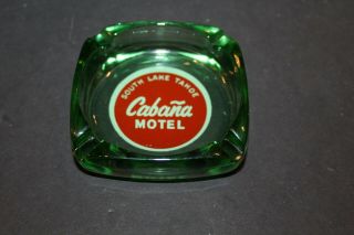 Vintage 3 " Square Green Glass Advertising Ashtray Cabana Motel South Lake Tahoe