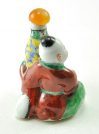 Vintage Chinese Porcelain Snuff Bottle Agate Stopper Hand Painted Kid Hold Vase