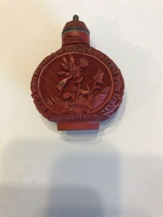 Antique Chinese Hand Carved Red Snuff Bottle In