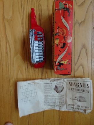 Vintage Magnus Keymonica Blow Accordion Harmonica With Instructions & Box 1949