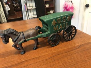 Vintage Cast Iron U.  S.  Mail Horse And Buggy
