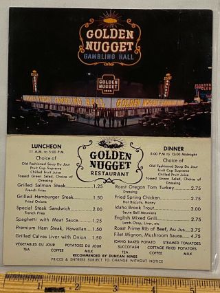Golden Nugget Casino,  Las Vegas,  Restaurant Menu,  Table Tent / Postcard,  1950s