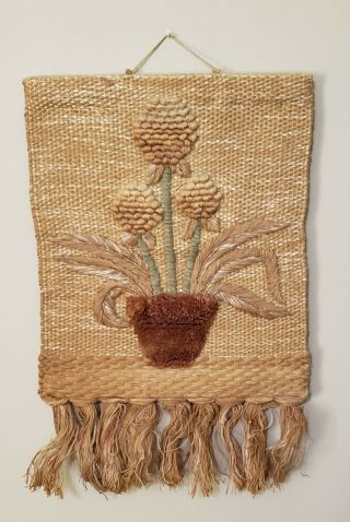 Vintage 1988 Ica Woven Wall - Hanging Wall Hanging Tapestry Fiber Floral Art 24 "