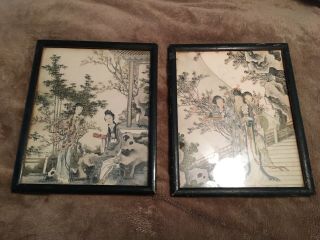 Two Vintage Framed Japanese Geisha Prints 11 " X 9 "