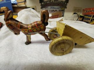 Marx Tin Toy Wind Up Donkey & Cart Without Driver/works