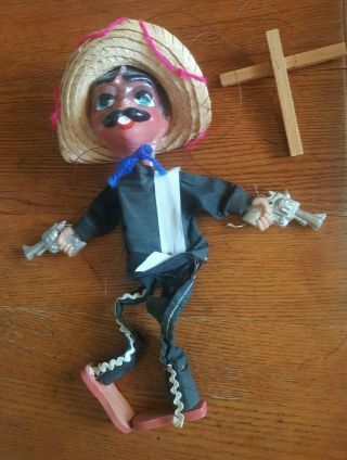 Vintage Mexican Bandit Puppet Marionette On Strings 15 " Tall