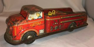 Louis Marx Vintage Fire Truck Tin Litho Friction Collectible