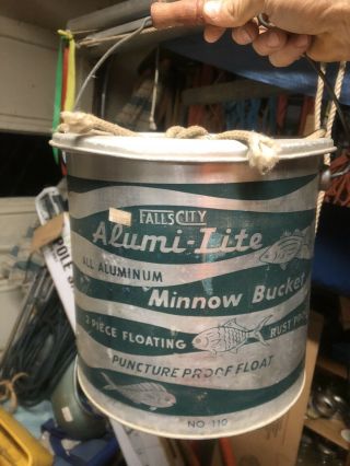 Vintage Two Piece Floating Bait Minnow Bucket Falls City Alumi - Lite No.  110