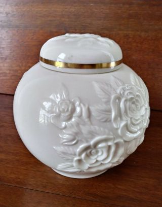 Lenox Rose Floral Ginger Jar With Lid And Gold Trim