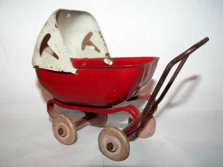 Antique Wyandotte Toys Baby Doll Carriage Buggy Steel With Wood Wheels