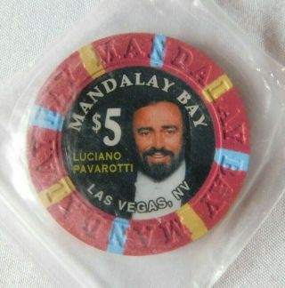 Uncirculated Mandalay Bay Luciano Pavarotti Las Vegas $5 Poker Casino Chip Opera