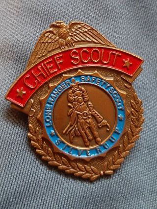 Vintage Lone Ranger Chief Scout Safety Scout Silver Cup 1941 Bronze Enamel Pin