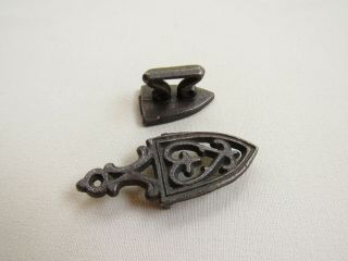 Mini Miniature Cast Sad Iron And Trivet Stand -