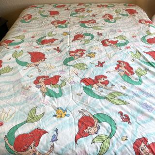 Vintage Disney The Little Mermaid Twin Flat Sheet And Matching Curtain Pair
