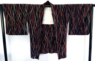 Vintage Sticks Print Silk Japanese Kimono Jacket - I4521