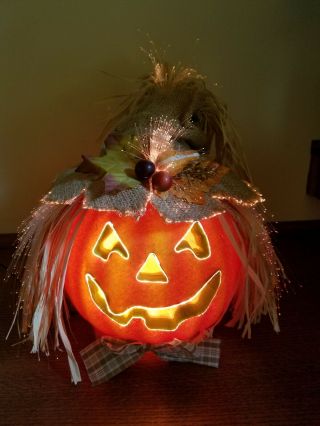 Vintage Fiber Optic Pumpkin Scarecrow Jack O Lantern Lighted Halloween