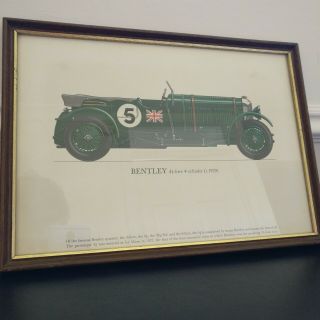 Vintage Racing Car Bentley 4.  5 Litre Illustration Print Framed Gilt Edge