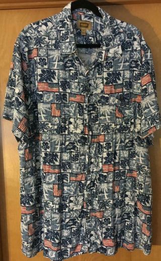 Foundry Xlt Tropical Floral Print Shirt With American Flags Rayon Matched Pocket