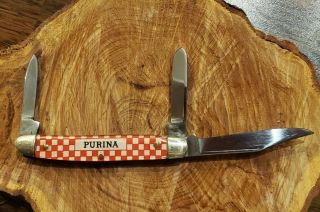 Vintage Purina 3 Blade Folding Pocket Knife By Kutmaster Made In Usa