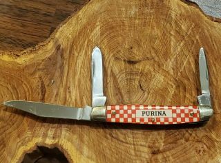 Vintage Purina 3 Blade Folding Pocket Knife by Kutmaster Made in USA 3