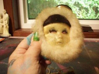 Vintage Handmade Eskimo Inuit Child’s Yo - Yo Toy And Doll Sized Hide Face