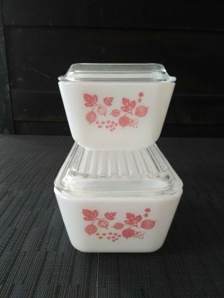 Vtg Pyrex Pink Gooseberry 501 & 502 Refrigerator Dishes And Lids