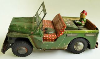 Military Police Jeep Tin Lithographed Friction Powered Toy By Nomura