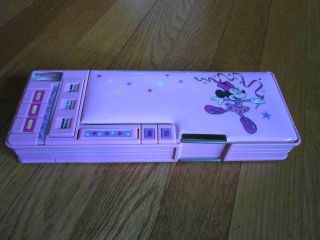 Vtg Minnie Mouse Pencil Case Pink Box Double Side Magnetic Disney 1990s