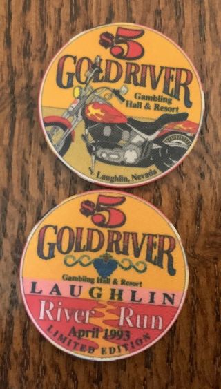 Gold River Gambling Hall $5.  00 Chip Motorcycle River Run Laughlin Nevada 1993