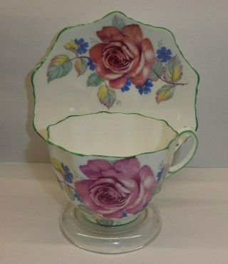 Vintage Paragon Cup And Saucer Double Warrant Large Cabbage Rose Unusual Shape