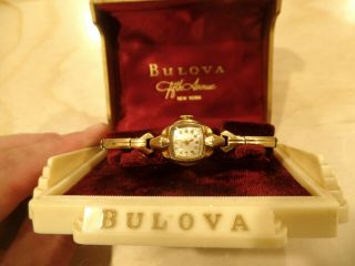 Vintage Bulova Ladies 17 Jewel Wrist Watch In Bulova 5th Ave Art Deco C