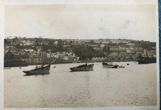 Vintage Old Photograph Dutch Boats Anchored In Harbour Newlyn Cornwall 1930’s
