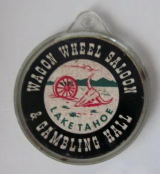 Vintage Souvenir Key Chain Wagon Wheel Saloon & Gambling Hall Lake Tahoe