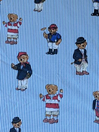 Vtg 90s Polo Bear Ralph Lauren Twin Fitted Sheet Cotton Striped Made In Usa