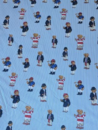 VTG 90s Polo Bear Ralph Lauren Twin Fitted Sheet Cotton Striped Made in USA 2