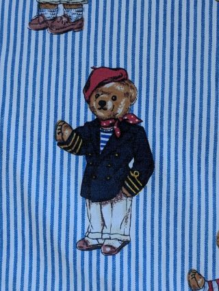 VTG 90s Polo Bear Ralph Lauren Twin Fitted Sheet Cotton Striped Made in USA 3