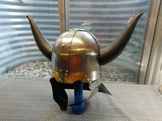Viking Helmet With Horns,  Steel,  Medieval,  Reenactment,  Larp