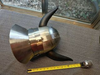 Viking Helmet With Horns,  Steel,  Medieval,  Reenactment,  LARP 3